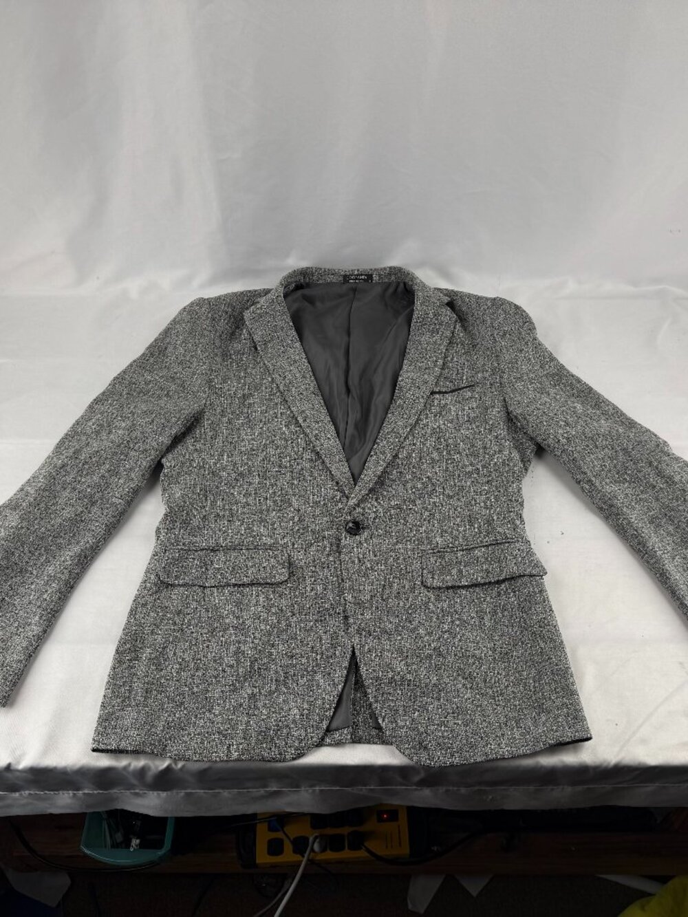 COOFANDY Grey Tweed Blazer Single Button Casual Sport Coat Jacket Size S